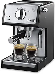 De'Longhi Máquina de café expresso com bomba de 15 barras com espumador de leite e controle de temperatura – Kit compacto de cafeteira barista para expresso, latte, cappuccino e café gelado, design