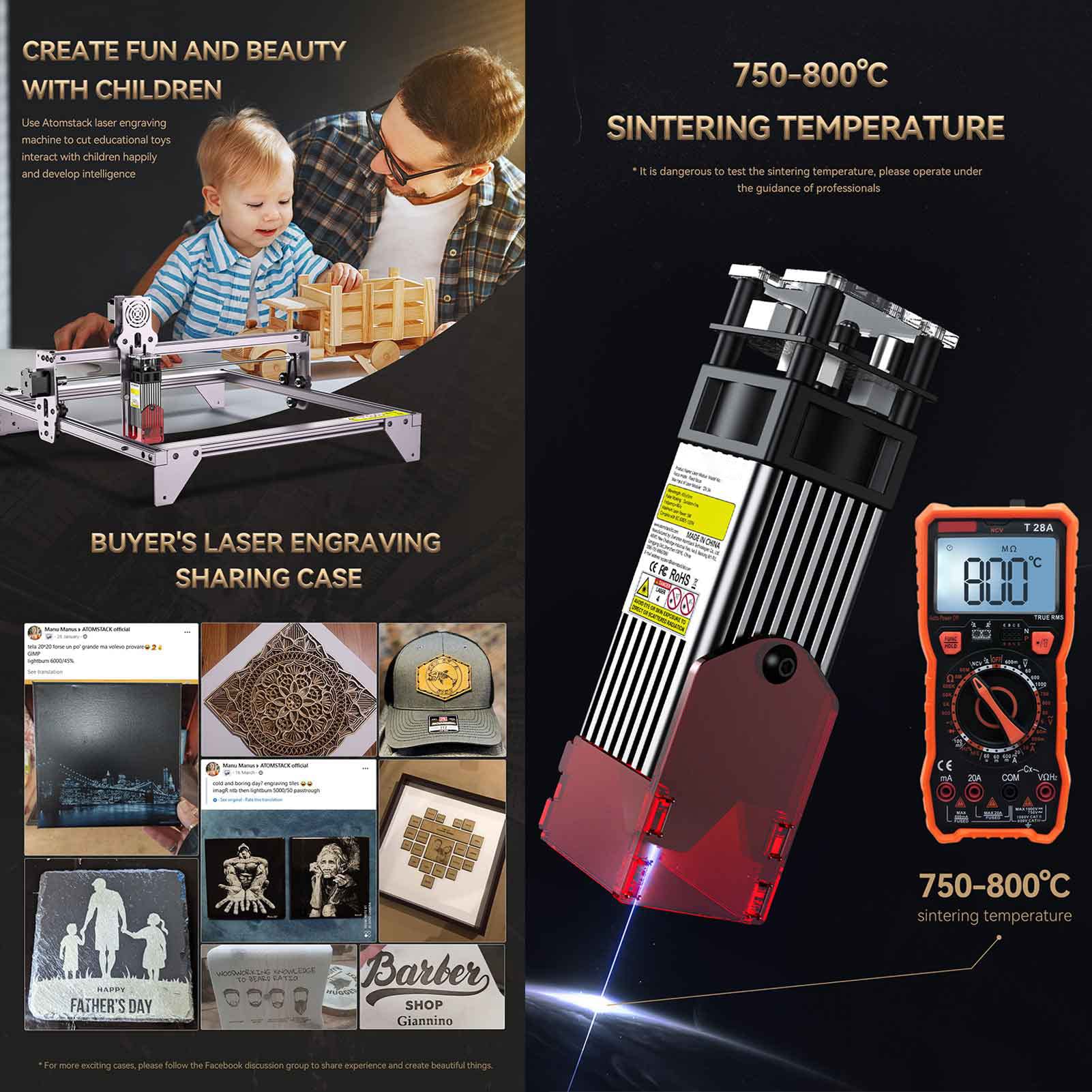 ATOMSTACK Macchina per incisione laser A5, 5 W, 40 W, taglierina laser CNC, superficie 410 x 400 mm, potenza laser 5,5 W, protezione degli occhi, messa a fuoco fissa, adatta per il fai da te
