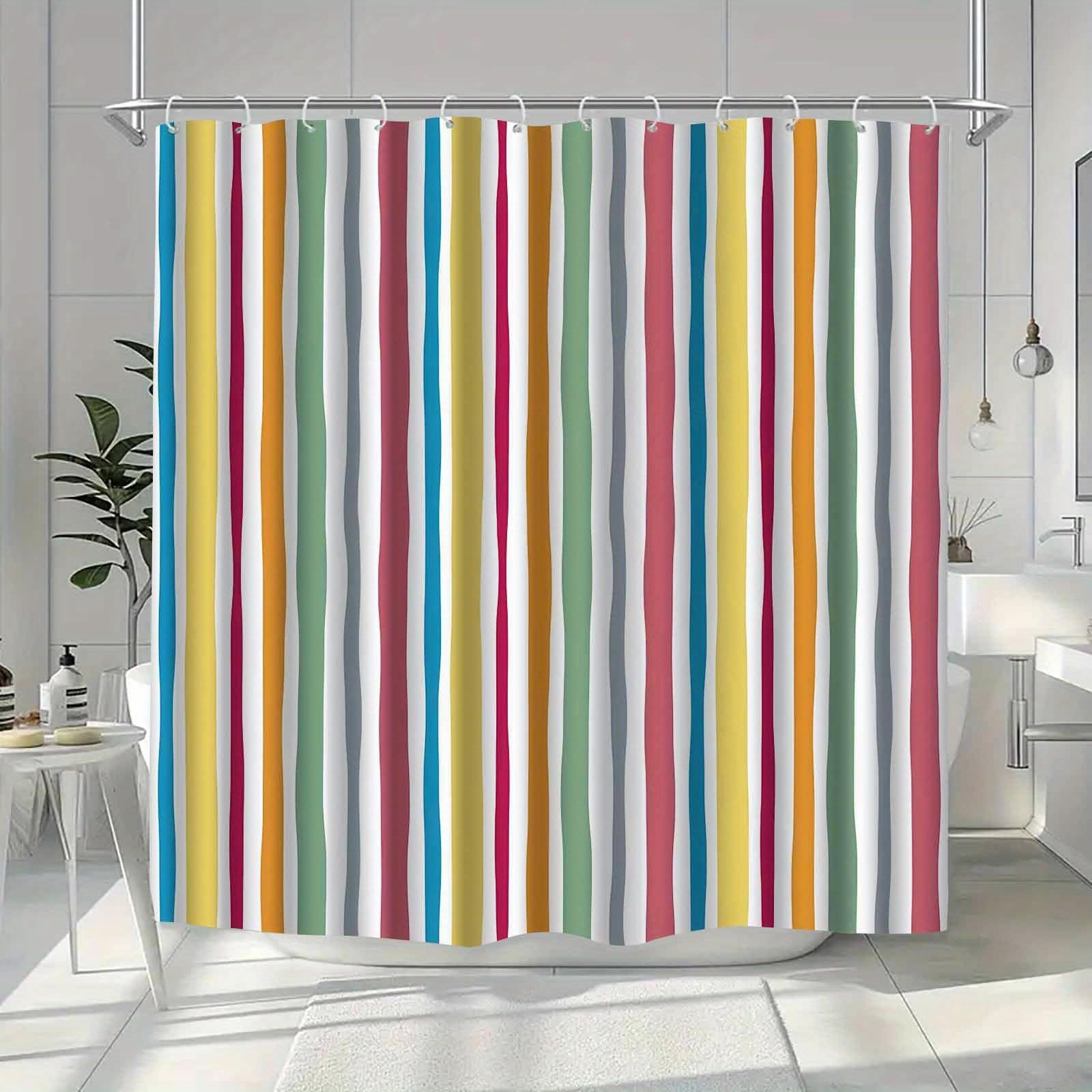 Zasłona prysznicowa w tęczowe paski, kolorowe pionowe paski do dekoracji łazienki, haczyki w zestawie (200 x 220 cm/wysokość)
