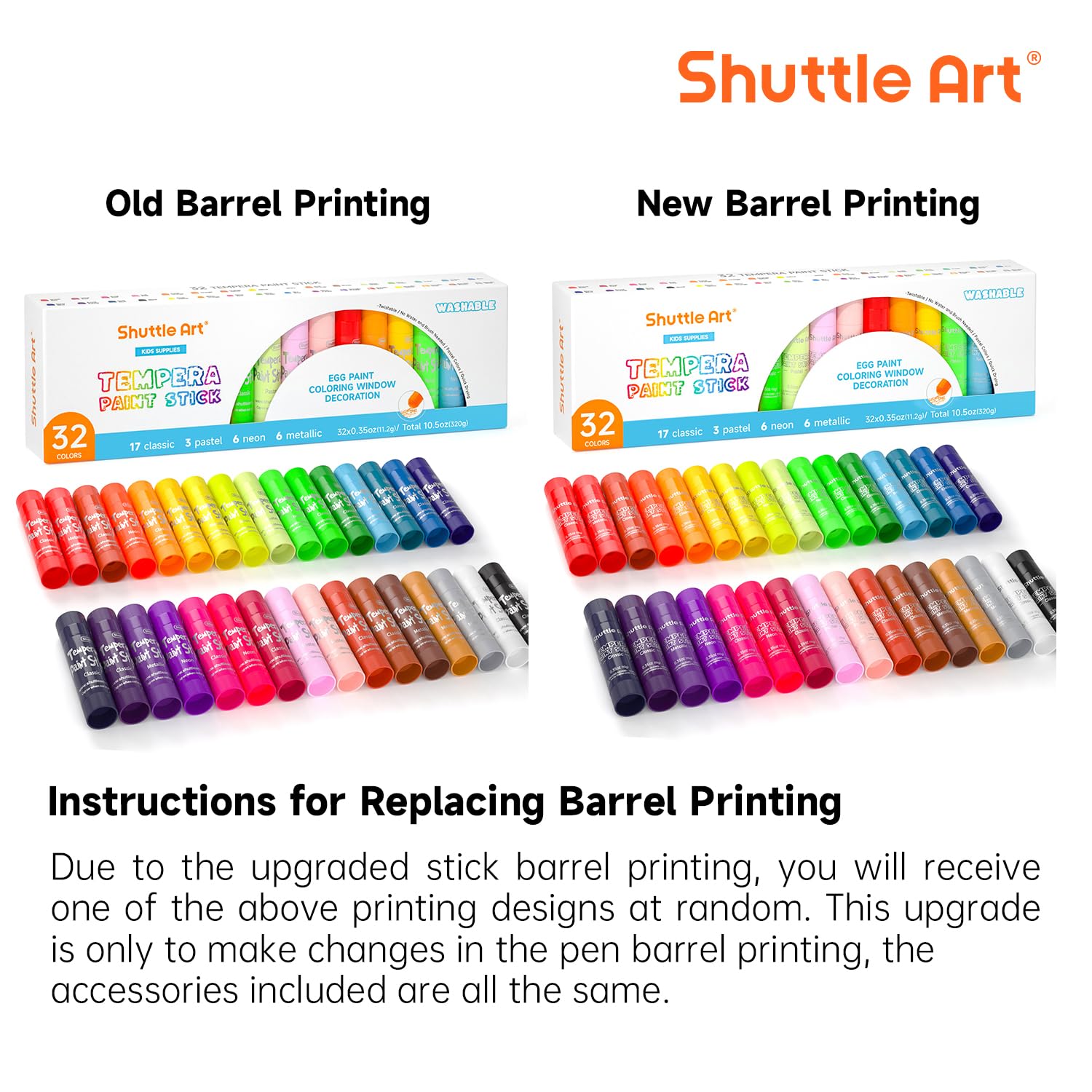 Tempera Paint Sticks, Shuttle Art 32 bunte feste Temperafarben für Kinder, schnell trocknend, können auf Papier, Holz, Glas, Keramik, Leinwand verwendet werden