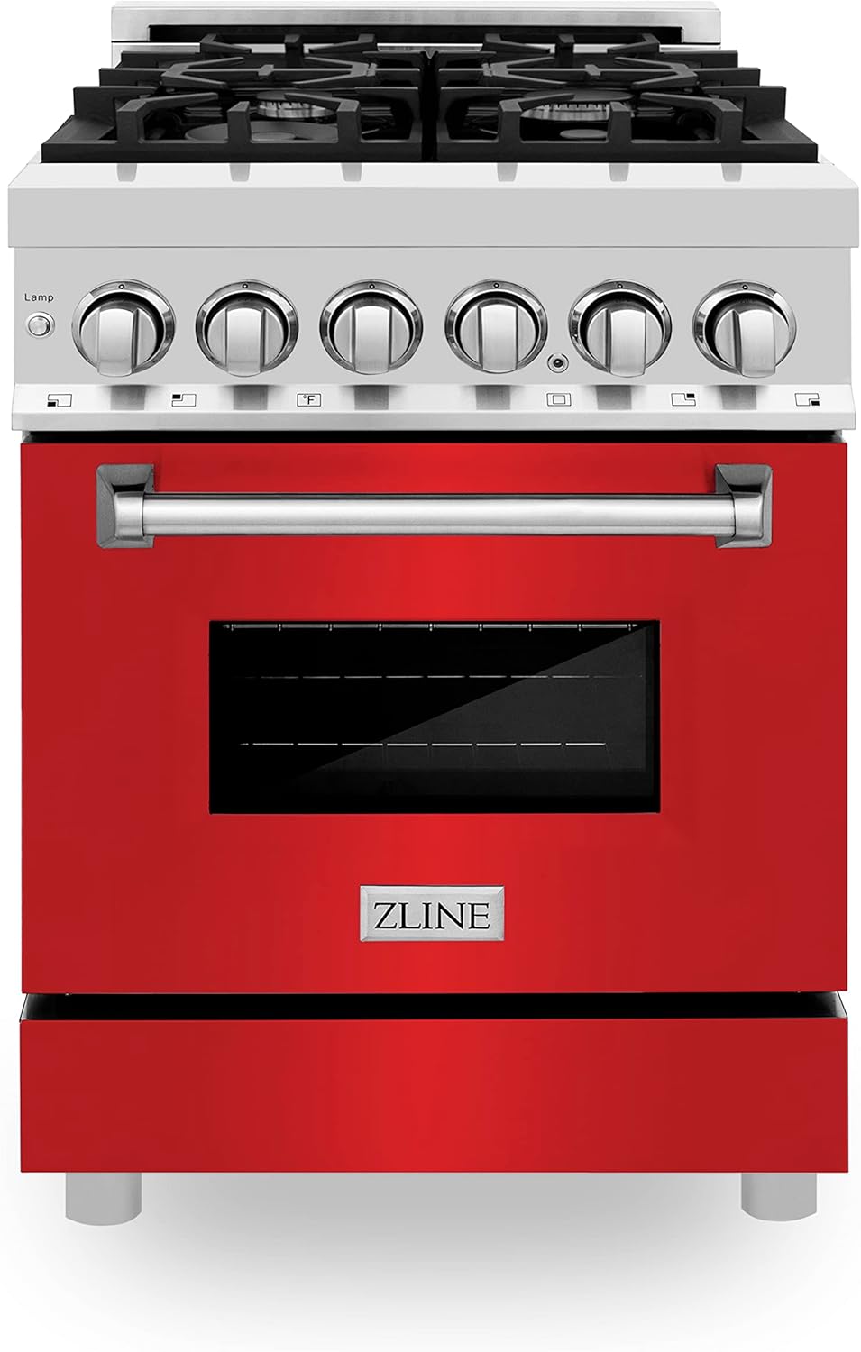 ZLINE 24 in. 2.8 cu. ft. Legacy Dual Fuel Range with 4 Burner Gas Cooktop and Electric Convection Oven in Stainless Steel and Red Matte Door (RA-RM-24)