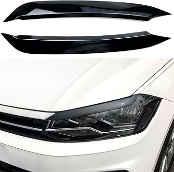 2 Pieces Car Eyebrow Compatible with VW Polo 2011-2017, Cover Sticker Trim Cover Sticker Car Exterior Headlight Eyebrow Eyelid,Gloss Black