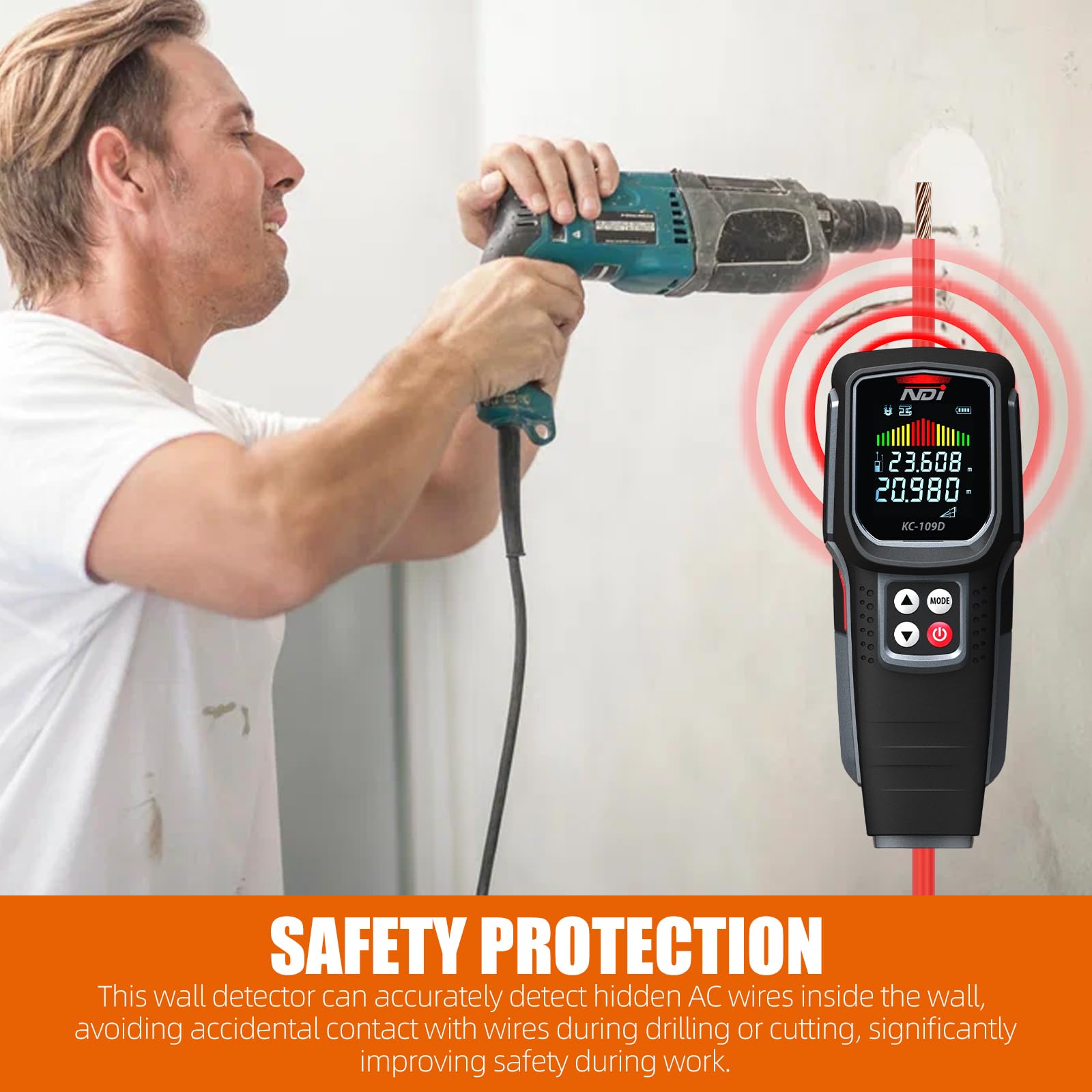 Escáner de Pared multifunción 5 en 1 con medidor de Distancia láser, Herramienta de Marco de Metal, buscador de tuberías y detección de Cables Vivos