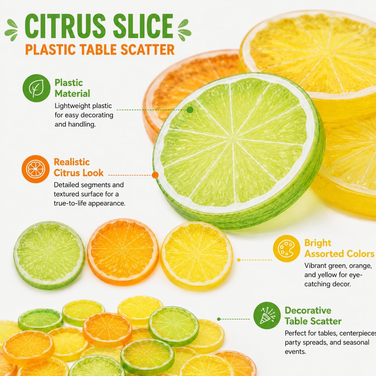 60 Pcs Artificial Lemon Slices Fake Fruit Props Yellow Green Orange