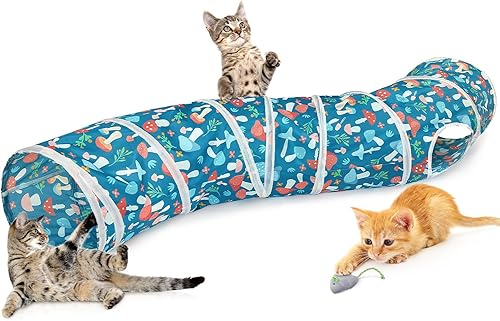 Miniatura 17 de Glittme Túnel para gatos, túneles para gatos de interior, cueva de gatos en forma de S con juguetes para gatos, tubos plegables para gatos y túneles