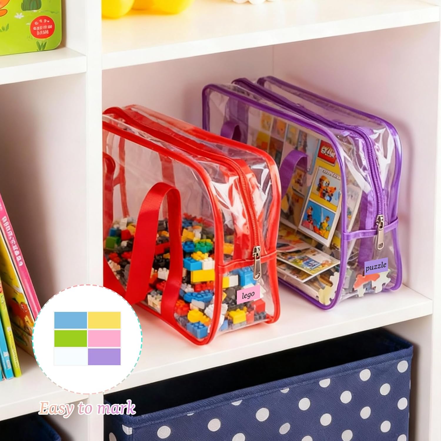 6PCS Large Toy Storage Bags, Reusable Transparent PVC Toy Boxes, High-Capacity Toy Organizer Suitable for Multiple Occasions (Colorful, X-Large)