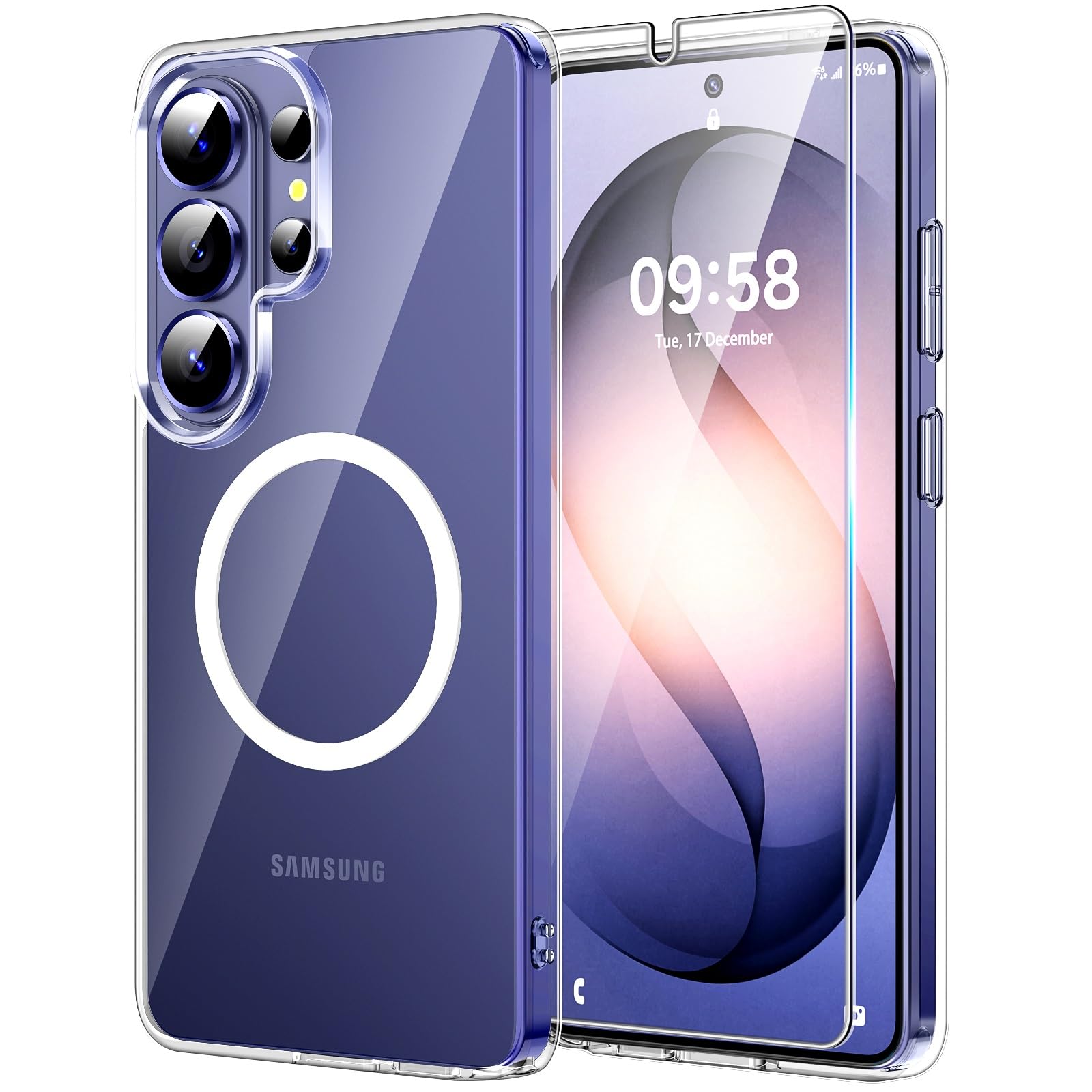 TAURI für Samsung Galaxy S26 Ultra Hülle mit Panzer Schutz Glas Folie, Kompatibel mit MagSafe, Schutz nach Militärstandard, [Anti-Vergilbung] Stoßfest Magnetisch Handyhülle - Durchsichtig
