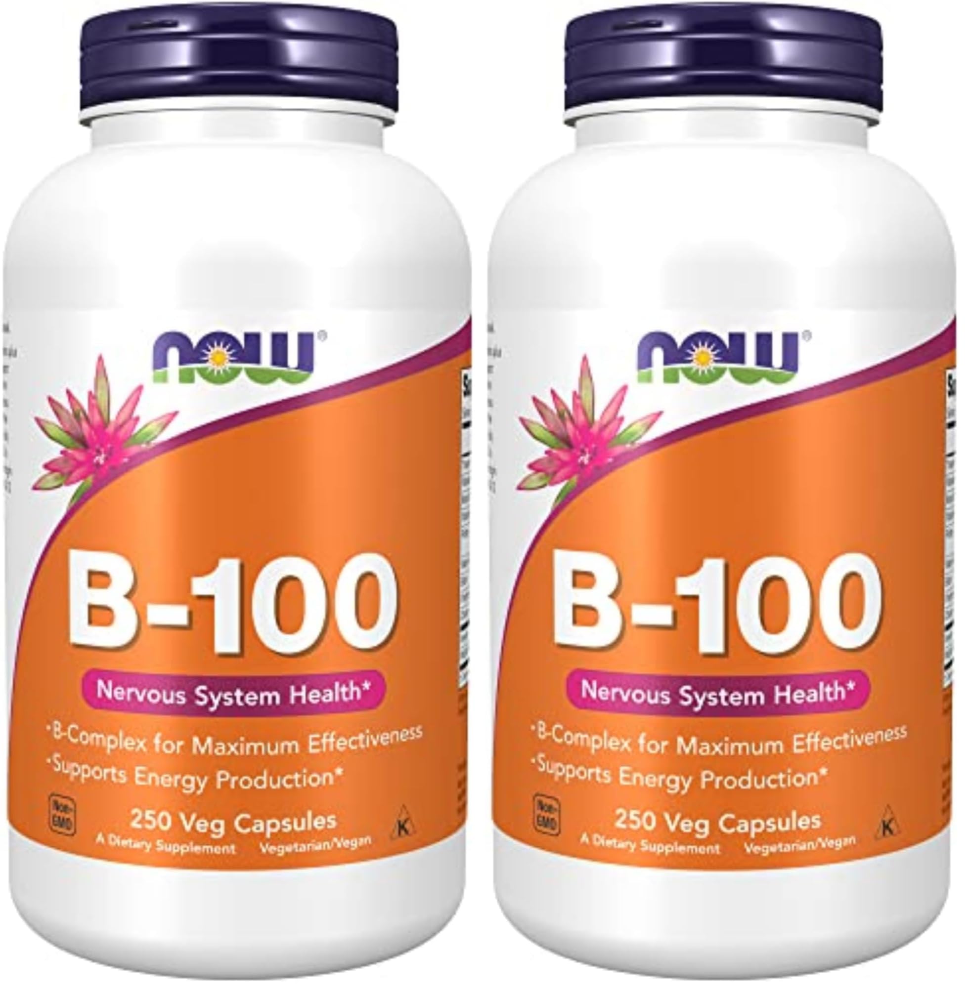 Now Supplements, Vitamin B-100, Energy Production*, Nervous System Health*, 250 Veg Capsules, (Pack of 2) 250 Count (Pack of 2)