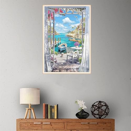 Miniatura 3 de ZEELANNA Kits de pintura de diamantes para adultos, pintura de diamantes de paisaje junto al mar, arte de diamantes, arte de diamantes de imitación
