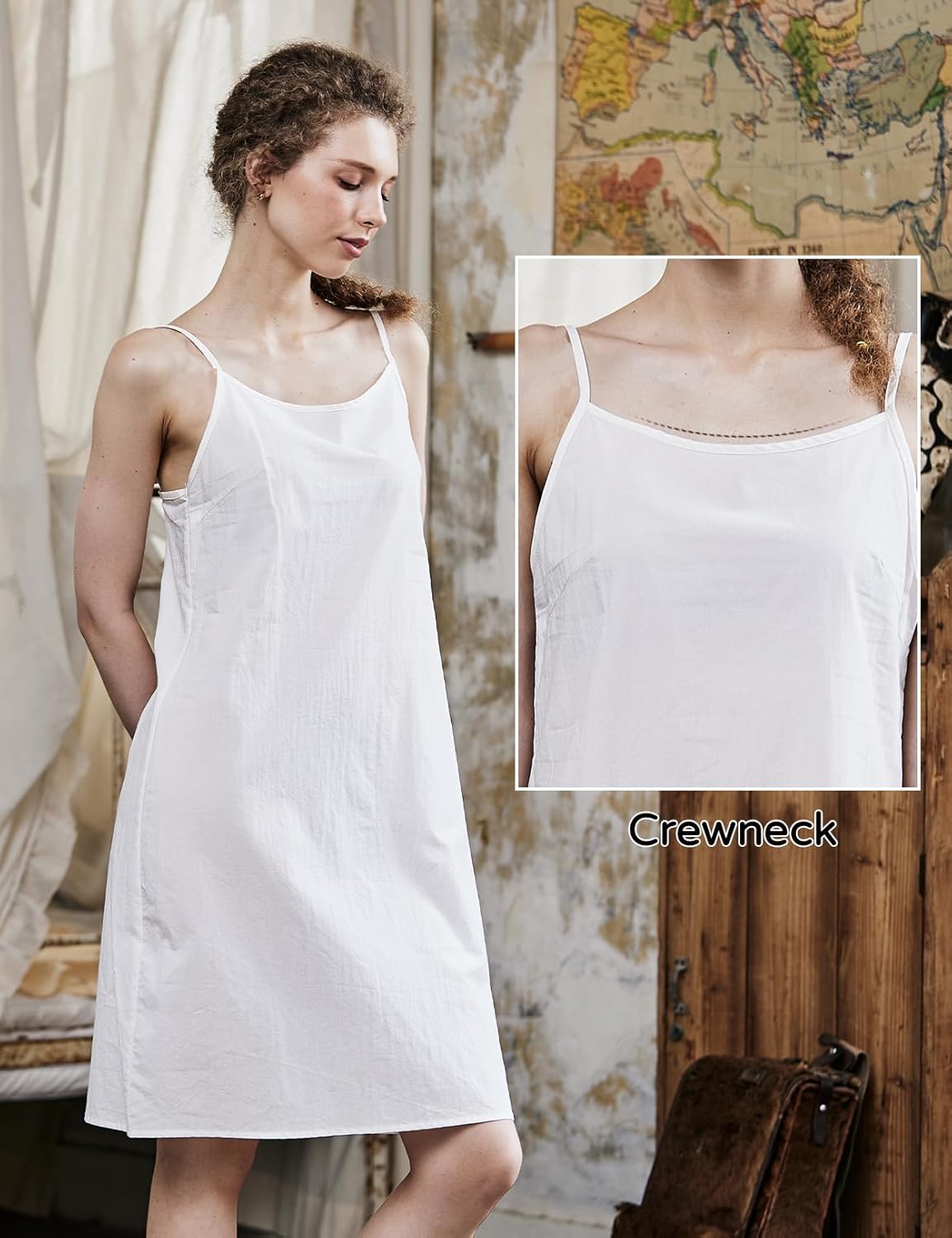 100% Cotton Slip for Women Under Dresses with Adjustable Spaghetti Strap Crewneck Nightwear - Image 4