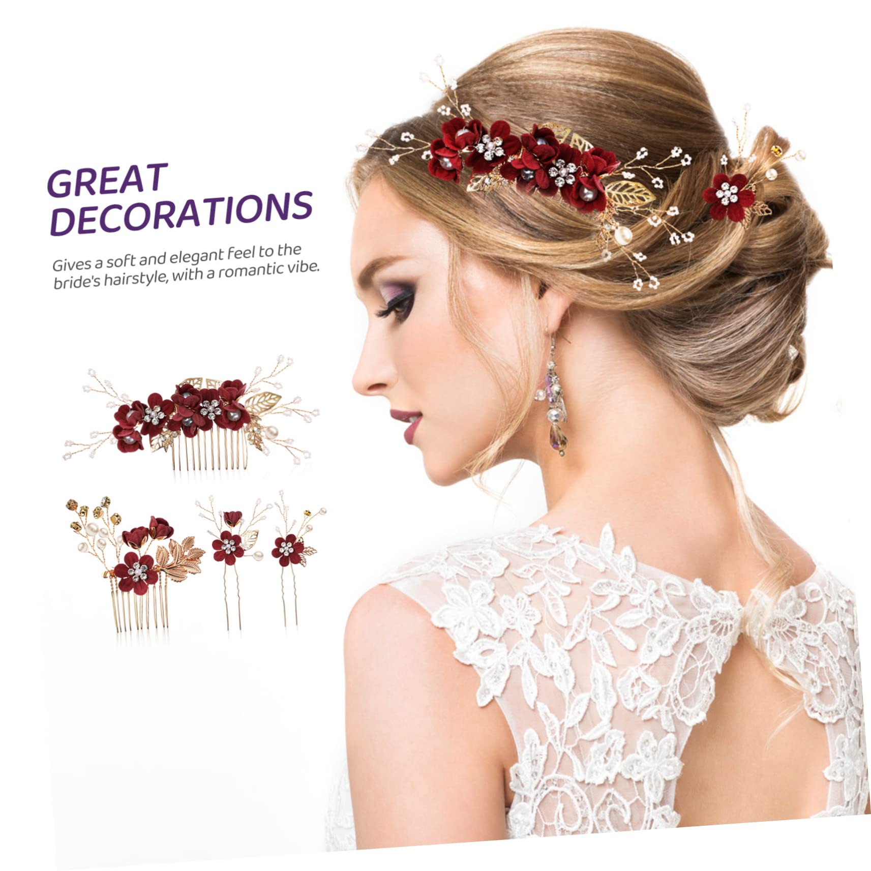 Veemoon 2set Fermagli per Capelli da Sposa Perle Strass Foglie Floreali Pettini Fatti Mano Accessori Delicati per Capelli da Donna per Nozze e Feste