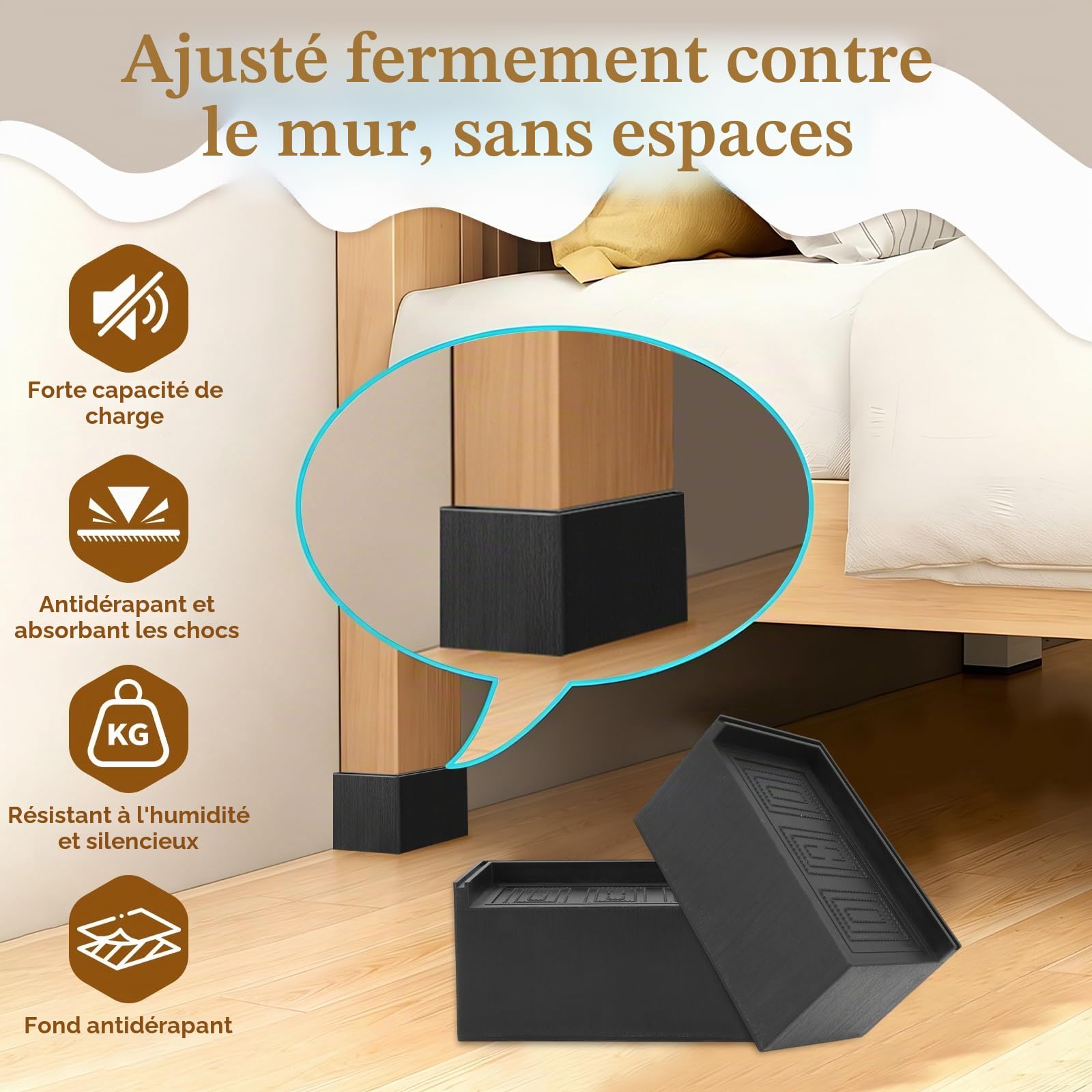 Grand Rehausseur De Lit, 4 Pièces, Larges Et Rectangulaires, Robustes, Pour Meubles, Hauteurs De 3 Pouces, Pour Lit, Canapé, Chaise, Levage De Machine à Laver