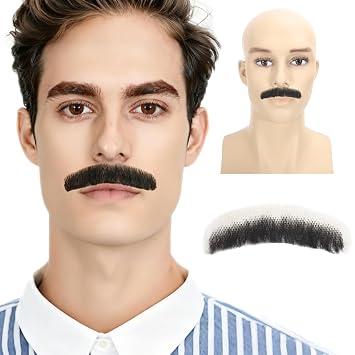 Natural Black 100% HandKnoted Synthetic Hair Realistic False Mustache Fake Beard
