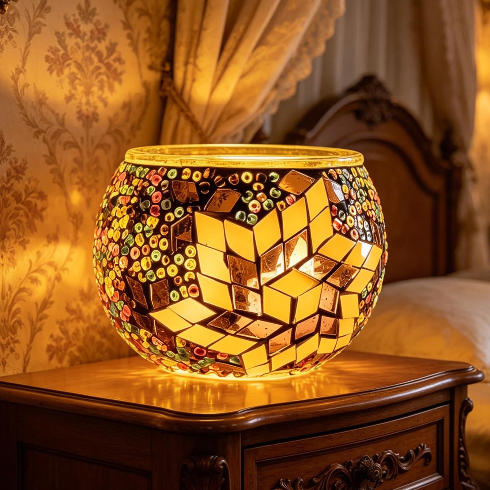 shulovehua Turkish Mosaic Lamp Romantic Art Decor DIY Kit Night Light Turkish Style Desk Ornament Creative Tealight for Living Room Bedroom Party Decor Adult Handmade Activity