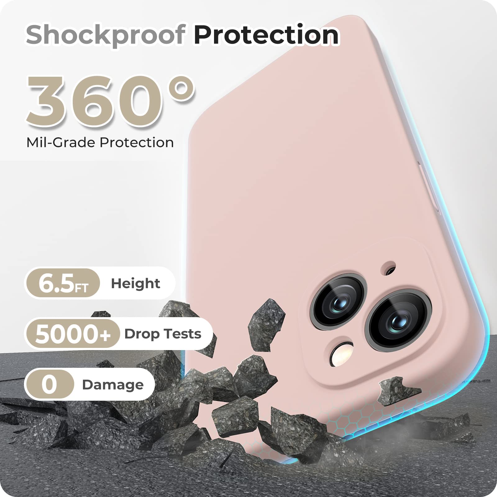GOODVISH 3 in 1 Cover in Silicone per iPhone 14 6,1'' (2022), con 2 Pezzi di Pellicola Protettiva, Custodia per Cellulare Ultra Sottile Antiurto Resistente Protezione Fotocamera, Rosa Sabbia