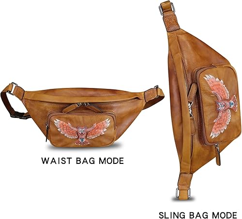 Miniatura 2 de Riñonera de piel auténtica, bolsa de viaje multifunción para senderismo, múltiples bolsillos para correr y ciclismo, Marrón