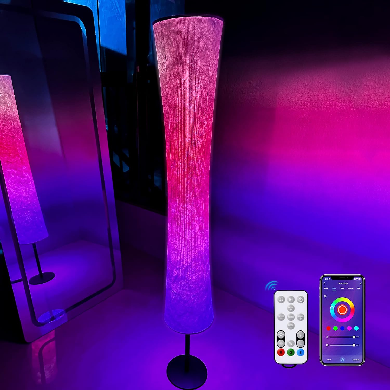 xibulun LED Floor Lamp - RGB Color Changing Corner Lamp Smart Floor Lamps Standing Lamp Ambient Mood Light Lighting for Living Room Bedroom Decor with Alexa Google Assistant WiFi APP Gaming TV Lights