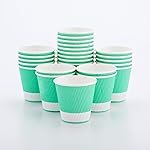 Restaurantware 8 Ounce Ripple Wall Paper Coffee Cups, 25 Leakproof Disposable Hot Drink Tumblers, Recyclable, Insulated Light Green Design, Matching Lids for Cups Available and Sold Separately
