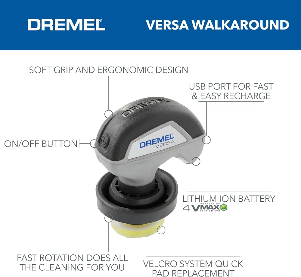 Dremel Versa Power Scrubber Kit with 5 Scrub Daddy Cleaning Sponge Pads - Waterproof Cordless Electric Spin Scrubber, High Speed, Multi-Surface Cleaning for Kitchen, Household, and Bathroom, PC10-07