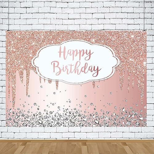 Miniatura 5 de Fondo rosa de 7 x 5 pies para fiesta de cumpleaños de niña, fondo de fotografía con purpurina, fondo de cristal de diamante, decoración de fiesta de