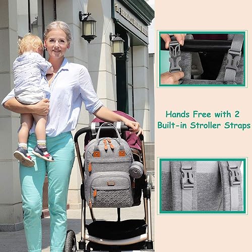 Miniatura 6 de WELAVILA - Mochila para pañales unisex con cambiador bolsillos aislados y soporte para chupones para niños y niñas mochila de viaje multifunción