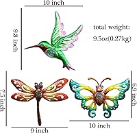 Vista 5 de YNGFIL Decoración de pared metálica de colibrí, mariposa, libélula y escultura de pared, decoración para colgar para el hogar, sala de estar