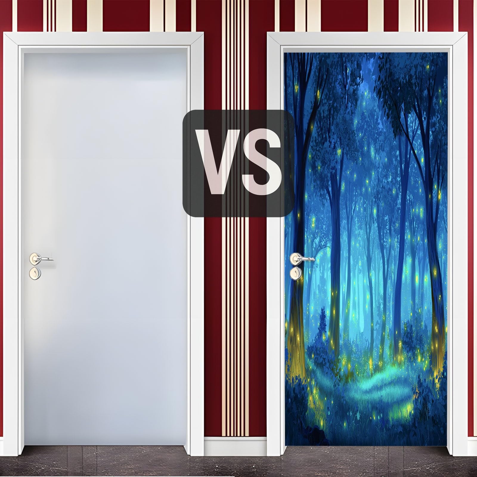 Tapeta na drzwi 3D, samoprzylepna, las marzeń, plakat na drzwi, styl kreskówkowy, naklejka na drzwi, wodoszczelna, zdejmowana folia na drzwi, fototapeta, do salonu, sypialni, łazienki, 90 x 200 cm