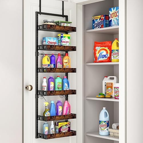 Miniatura 9 de bukfen Organizador de despensa para puerta, cesta de madera ajustable de 6 niveles, organización y almacenamiento de puerta de despensa de cocina,