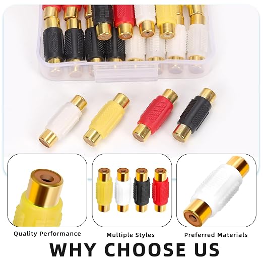 Glarks 24pcs Adaptador RCA Hembra a Hembra 31.5x8.3mm Chapado en Oro miniatura 3