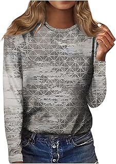 Fall Sweatshirts for Women UK Basic Long Sleeve Sweatshirt Crewneck Pullover Sweatshirts Ladies Trendy Graphic Sweatshirts Color Printed Shirts Plus Size Loose Sweatshirts Business Office Top