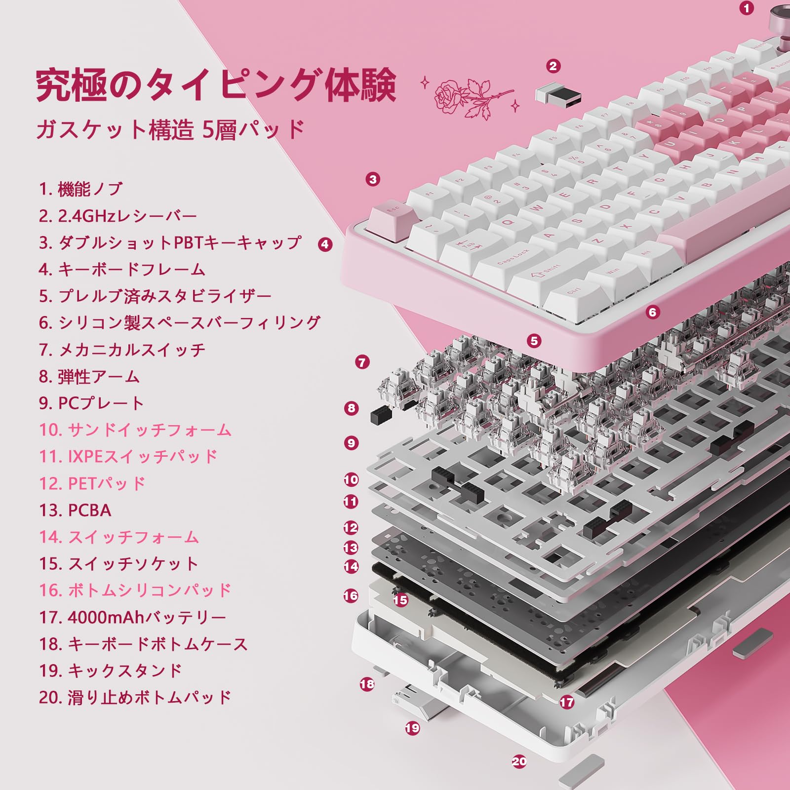 Amazon | YUNZII B75 PRO 75% ガスケットゲーミングキーボード 無線