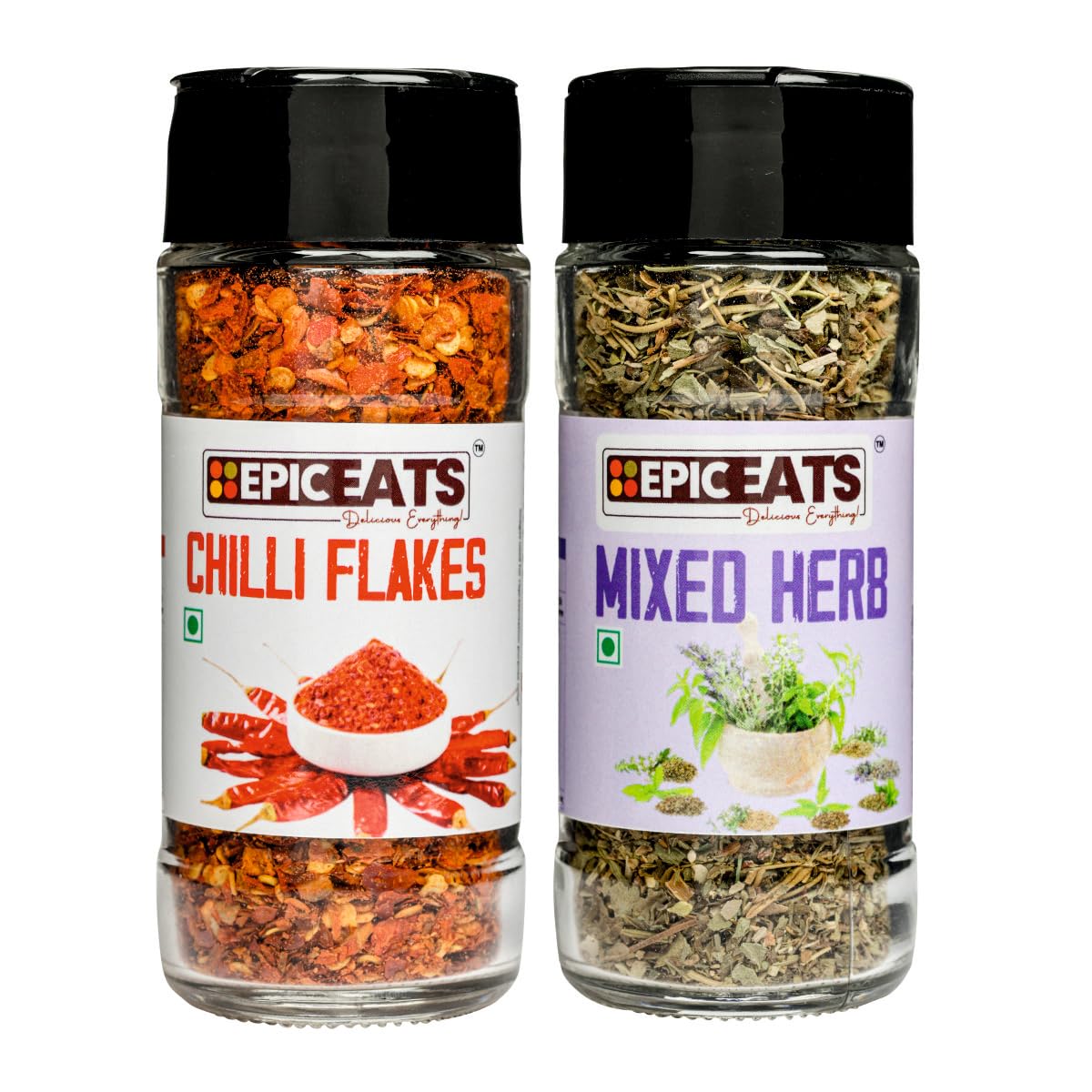 EpicEats Chili Flakes & Mixed Herbs Combo Pack of 2 | Fresh Natural Seasonings for Pizza, Pasta, Soups, Stews, Meat, Poultry, Breads, Crackers, Snacks & Appetizers