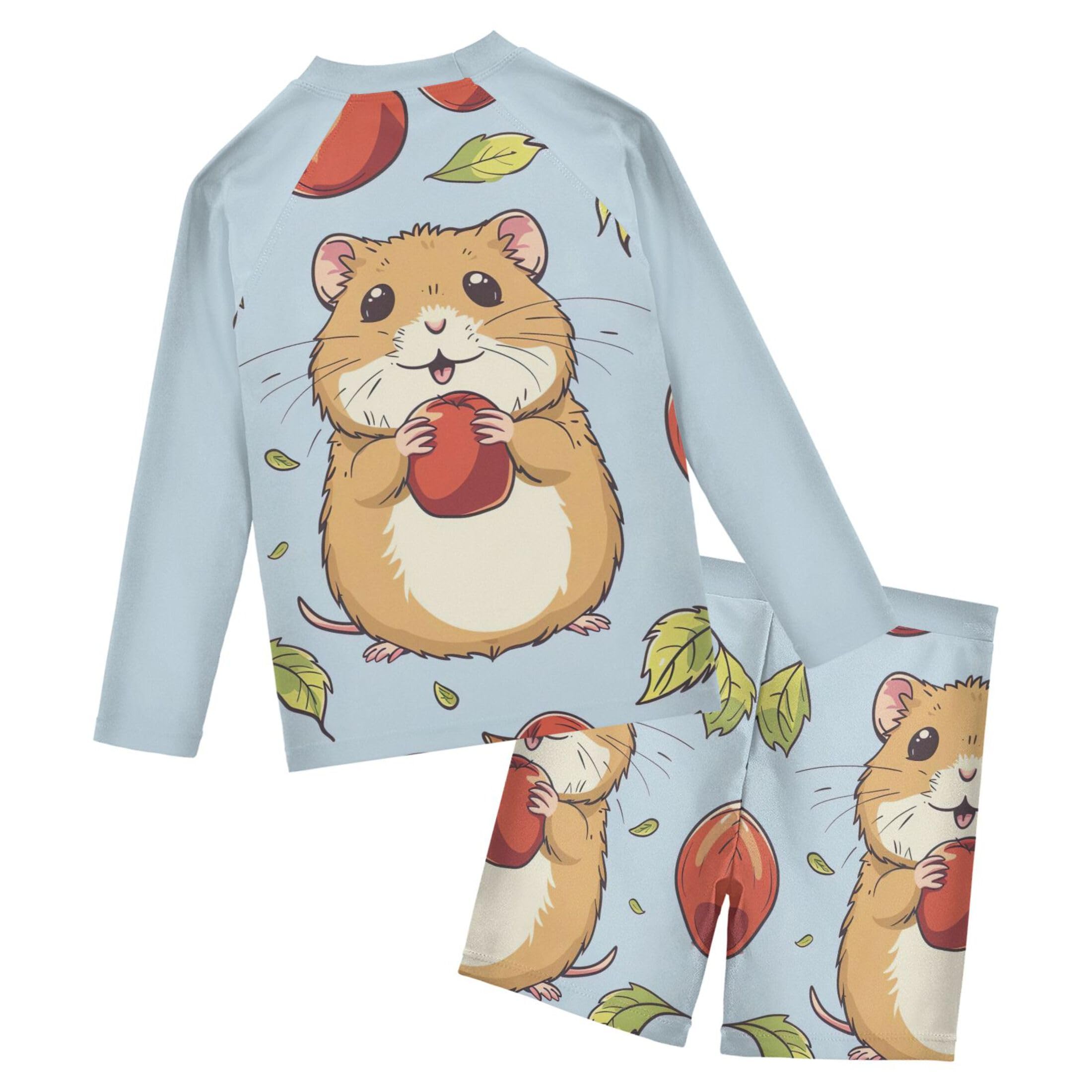 Hamster Fruit Leaves Baby Boys' Toddler Long Sleeved Rashguard Swim Bathing Suit Set B0403355