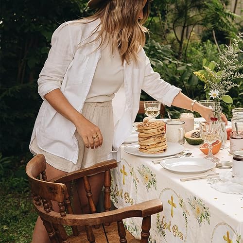 Miniatura 6 de Decoraciones de primera comunión, mantel de bautismo con texto en inglés "God Bless Bautismo", 3 piezas de mantel blanco para recién nacidos, baby