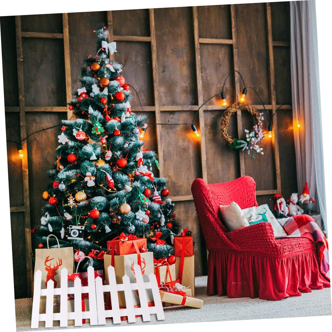 1.2m Solid Wood Garden Arch Fence Christmas Tree Decor Miniature Yard Guardrail Lattice Fence for Outdoor Lawn Border