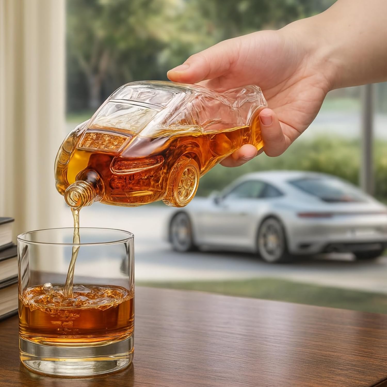 Car Whiskey Decanter 8.5oz, Nascr Porsche Coupe Sports Luxury Sports Vehicle Glass Liquor Dispenser for Men, Husband, Dad, Collectible Barware Gift for Bourbon, Scotch, Fathers Day, Birthday Gifts