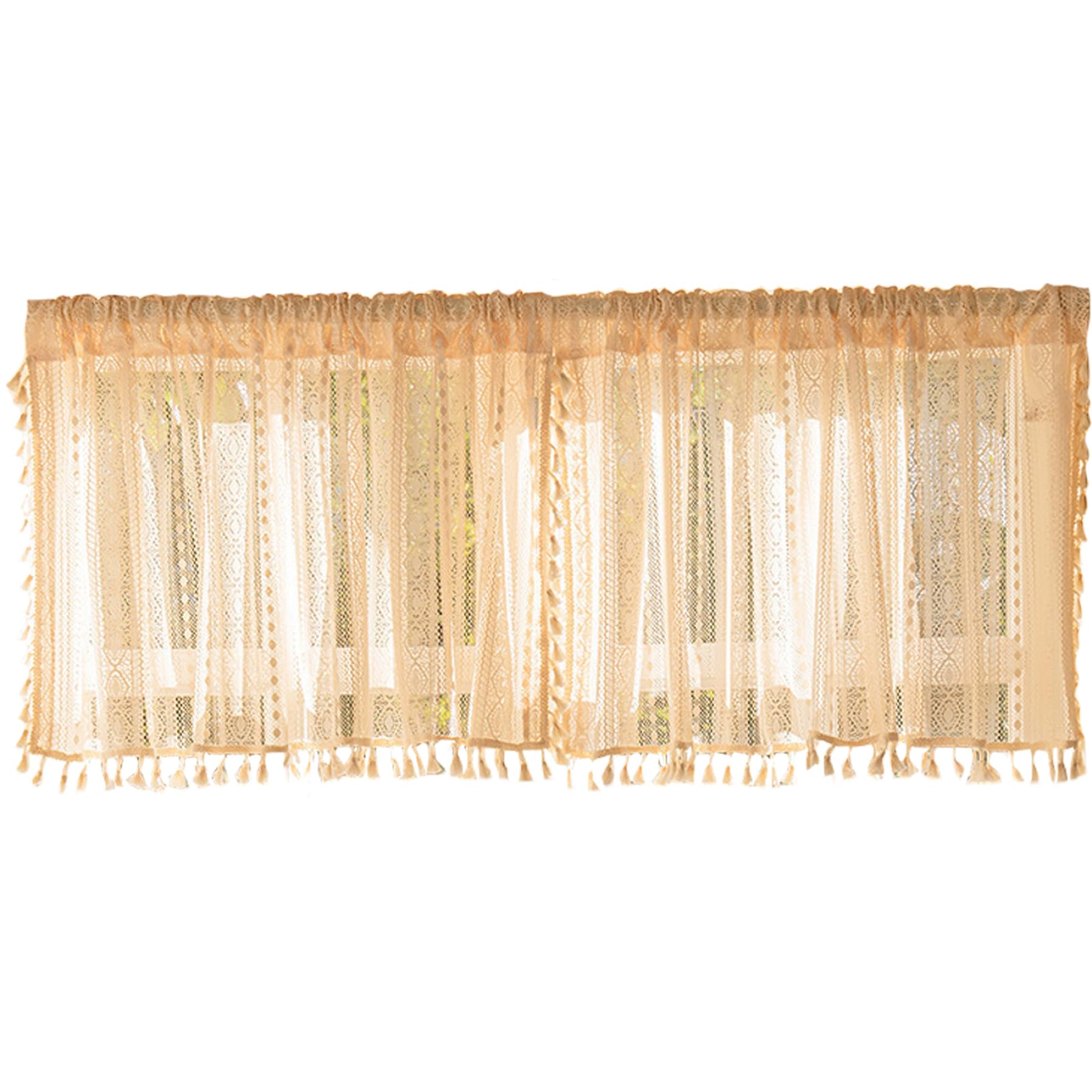 Rideaux de cuisine boho 147x45cm en dentelle ajourée pour fenêtre de ferme