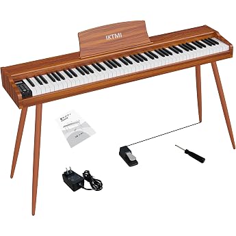 Electronic Piano, 88 Keys Wooden Piano, 88 Keys with Built-in Stand, Upright Piano, Orange