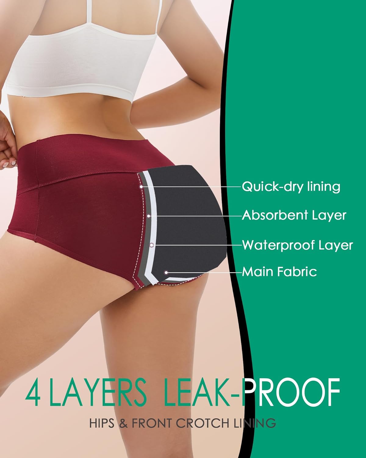 Period Underwear for Women High Waisted Cotton Soft Menstrual Period Panties Briefs - Image 3