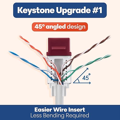 Miniatura 195 de Everest - Paquete de 50 conectores Keystone RJ45 Cat6 en ángulo de 45°, color blanco, conectores RJ45 hembra de perfil delgado, conector Keystone