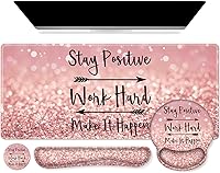 iCasso 4-in-1 XXL Pink Mouse Pad Desk Mat Set with Ergonomic Wrist Rests, Mouse Pad & Coaster - Stay Positive Design for Office Gaming