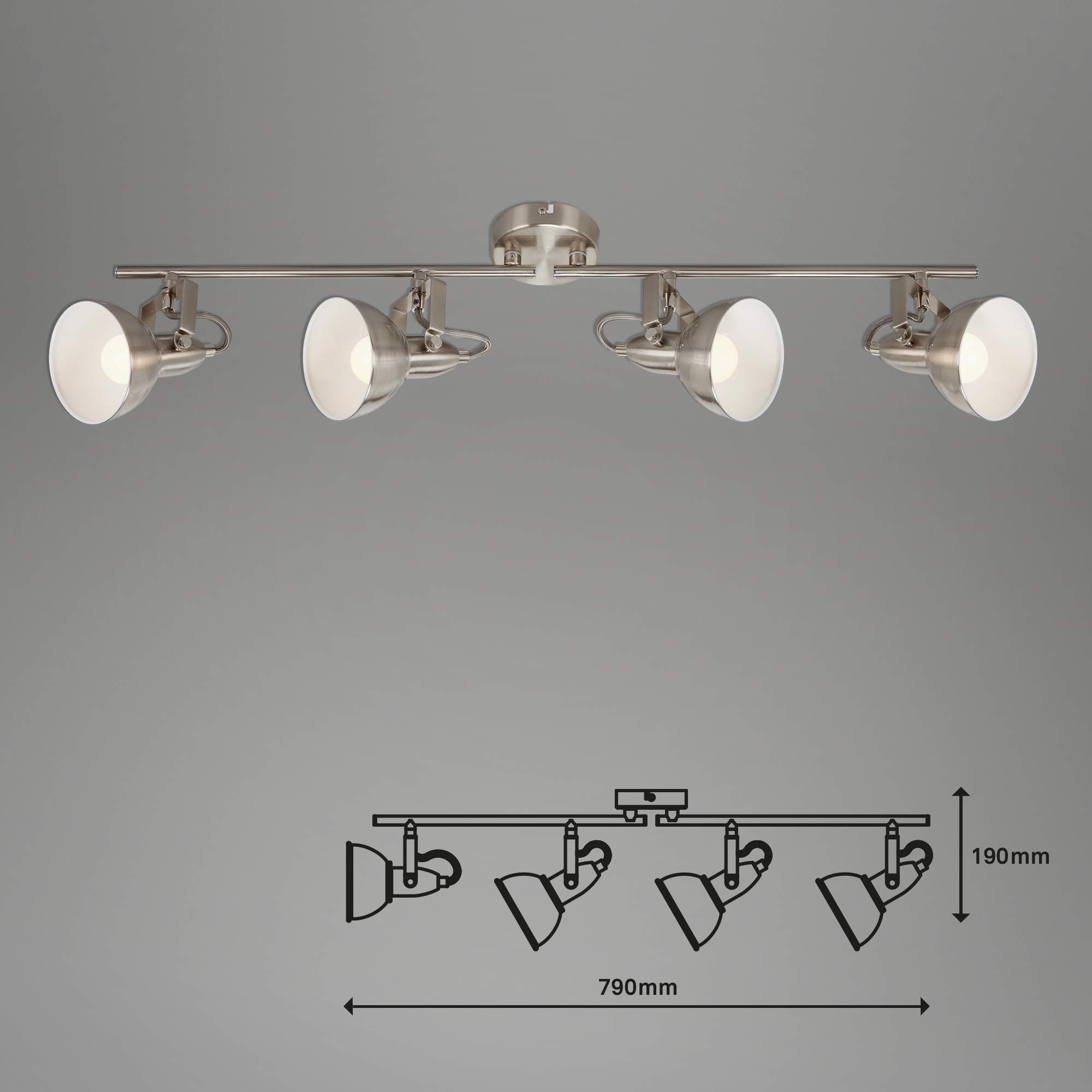 BRILONER - Deckenlampe Vintage schwenkbar, E14 Fassung, max. 40 Watt, Deckenleuchte, Lampe, Wohnzimmerlampe, Schlafzimmerlampe, Küchenlampe, Deckenstrahler, Deckenbeleuchtung, 79x19 cm, Satin-Weiß