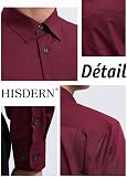 HISDERN Men's Long Sleeve Burgundy Shirt Business Bamboo Fiber Dress Shirt Regular Fit Non Iron Shirt with Pocket,L - 5
