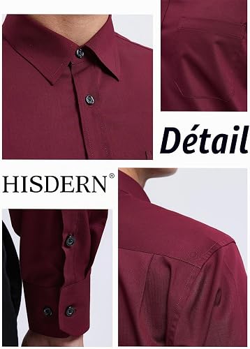 HISDERN Men's Long Sleeve Burgundy Shirt Business Bamboo Fiber Dress Shirt Regular Fit Non Iron Shirt with Pocket,L - 5