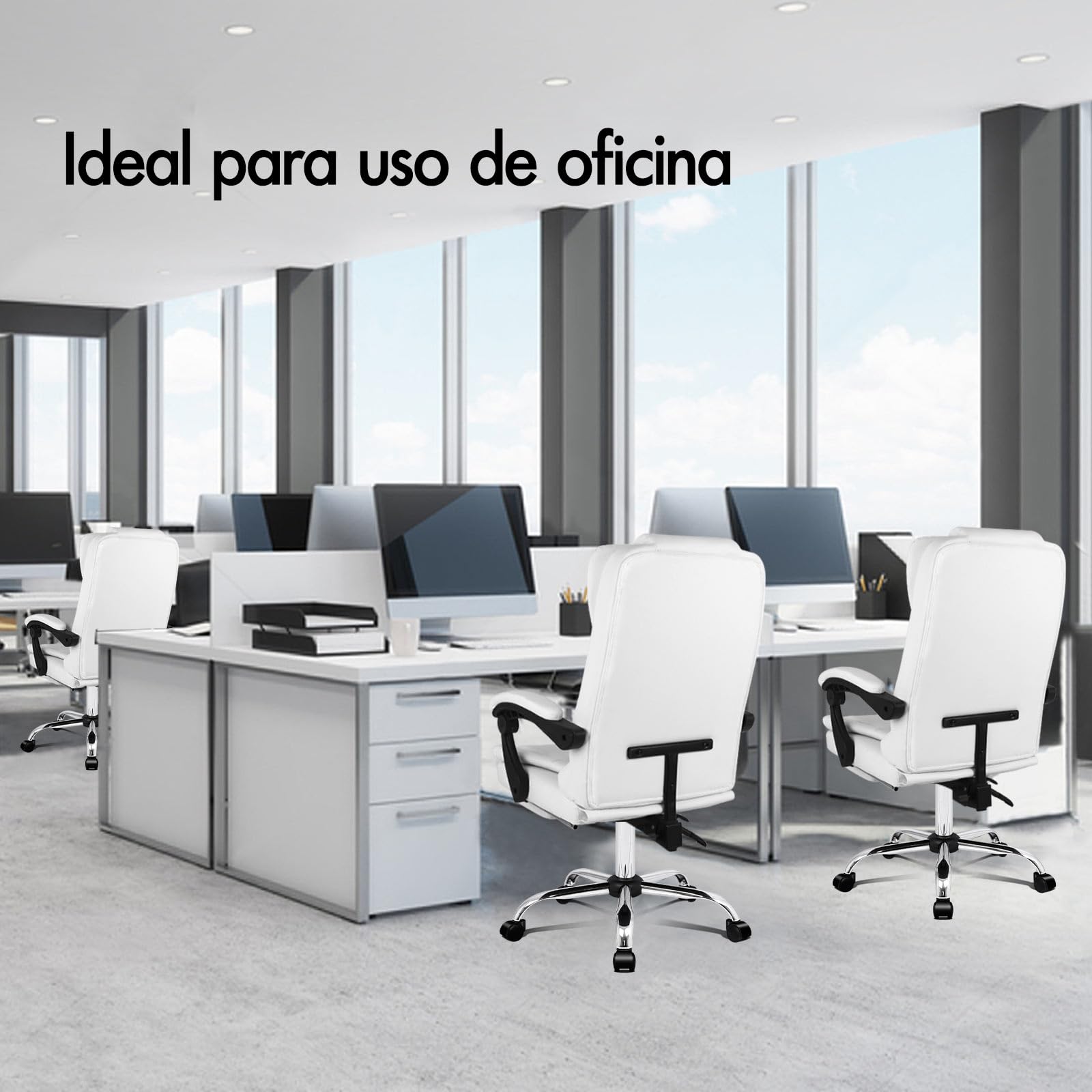 ALFORDSON Silla de Oficina Ejecutiva, Silla de Oficina de Masaje con Respaldo de Palanca, Silla de Escritorio Ergonómica con Gran Acolchado, Sillón, Silla Giratoria, Cuero PU, Blanco