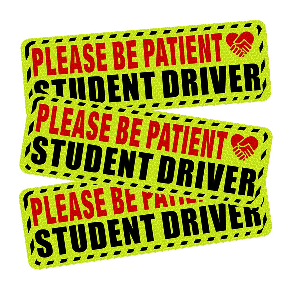 Student Driver Car Sticker, 3PCS Safety Warning Sign for Vehicle Bumper Door Trunk, Rookie Novice Please Be Patient Reflective Decal, Auto Exterior Accessories
