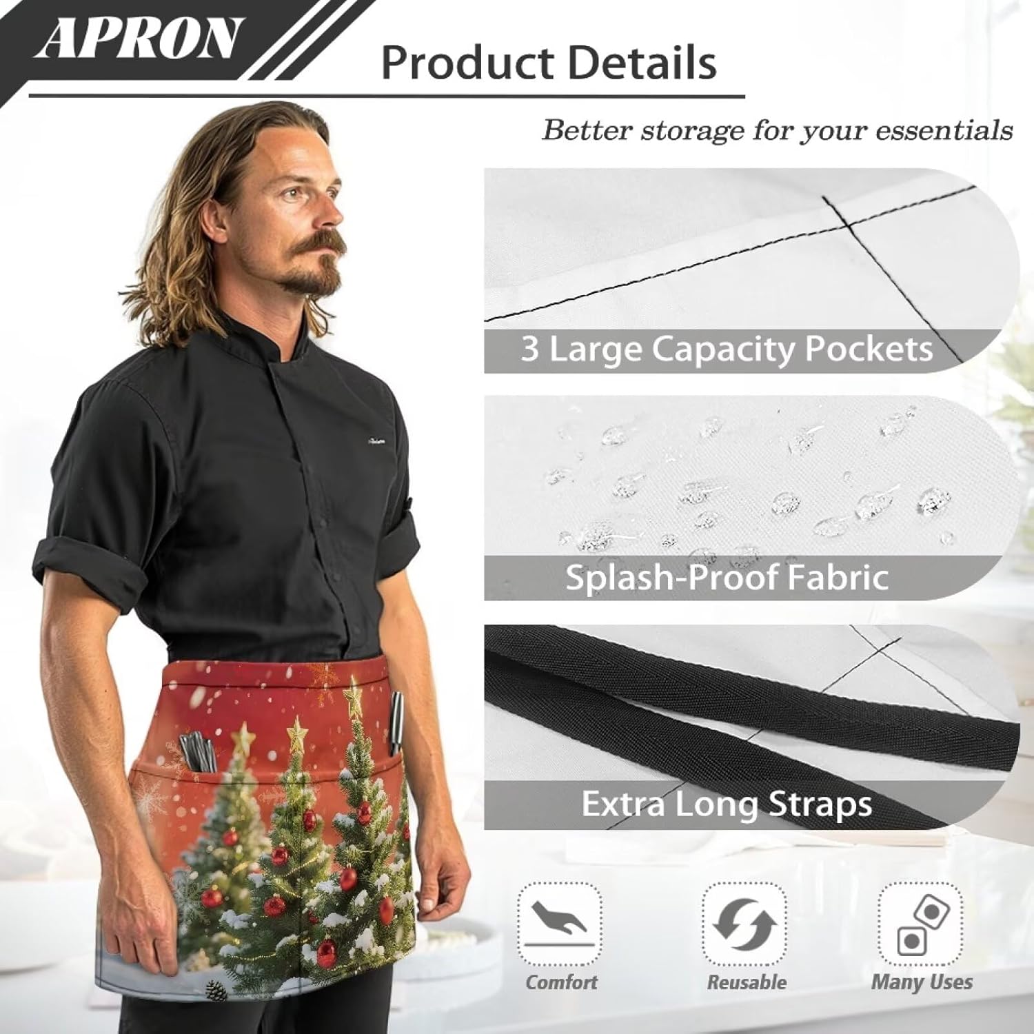 doginthehole Server Aprons Work Waist Aprons for Women with Pockets Half Apron for Chef Waiter Waitress