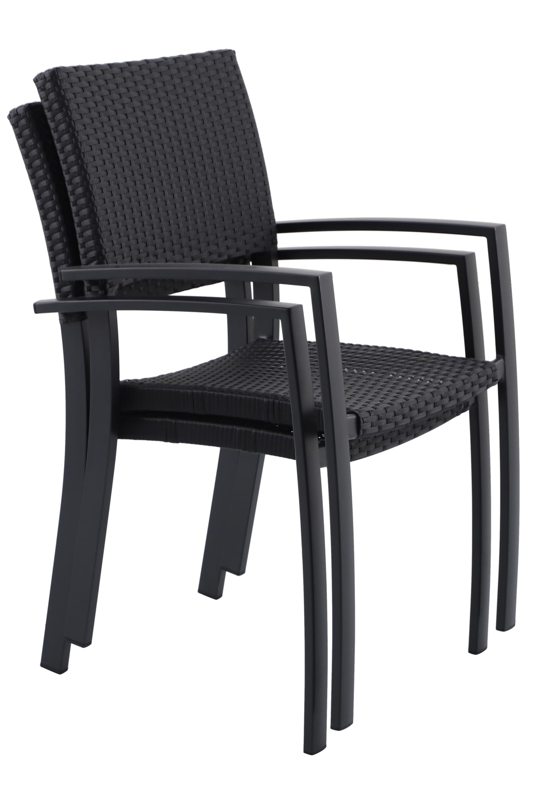 METRO Professional Silla de Jardín con Reposabrazos Balsario, Aluminio/Ratán Sintético, Apilable, para Exterior, Negro