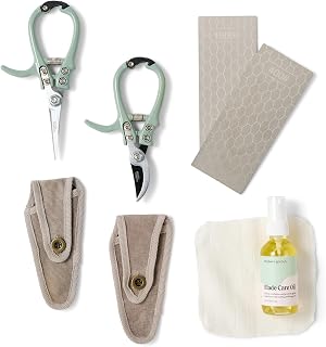 Modern Sprout Gardening Tool Set, Shears & Hand Pruner Care Bundle | Blade Sharpener, Cleaning Balm, Cloth & Gray Holster Sheath, Complete Gift Kit For Gardeners, Florists & Plant Lovers