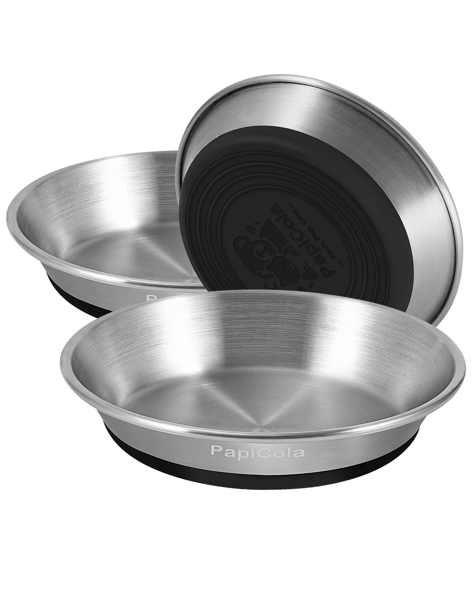 Stainless Steel Cat Bowls 3PCS, Non-Slip cat Food Dishes, Metal Pet Food and Water Bowls, Whisker Friendly with Wide and Shallow Design, 6.3'' Wide,